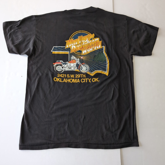 Vintage 1988 Harley Davidson 3D Emblem T Shirt XL 80s Panhead Fever Oklahoma - Picture 2 of 10